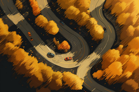 赛车在秋天的森林中背景图片