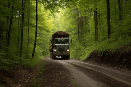 生物质卡车在森林中驾驶场景背景图片