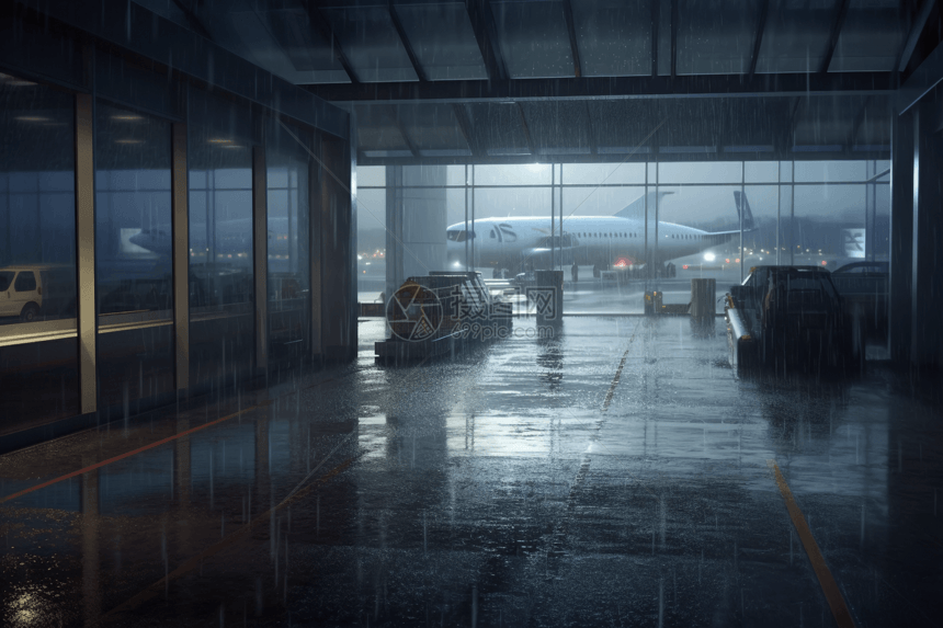 下雨天的机场场景图片