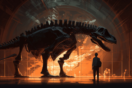 博物馆恐龙展创意插图背景图片