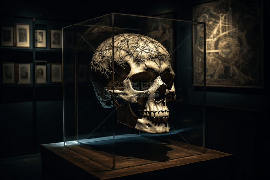 博物馆的人类头骨展图片