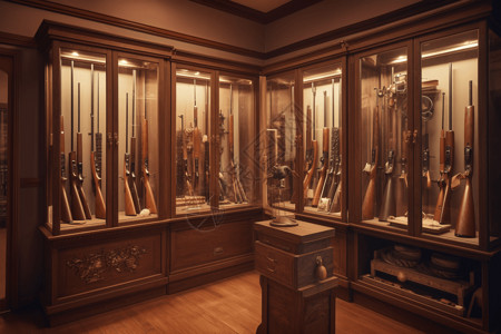 深棕木架子古董枪收藏柜子图设计图片