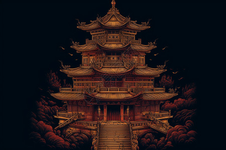 中国宝塔的详细插图背景图片