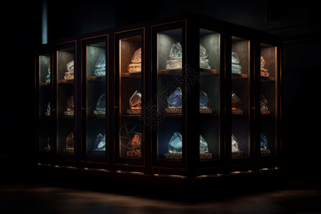 宝石玻璃展示柜3D概念图设计图片