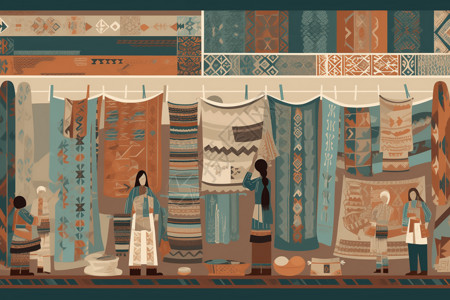纺织品展览创意插图背景图片