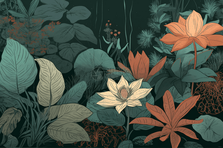 突出植物的美丽和多样性平面插图图片