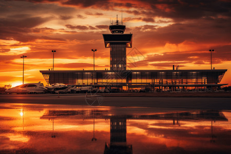 日落时机场航站楼场景照片图片