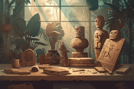 哥伦布时期的历史文物3D插图背景图片