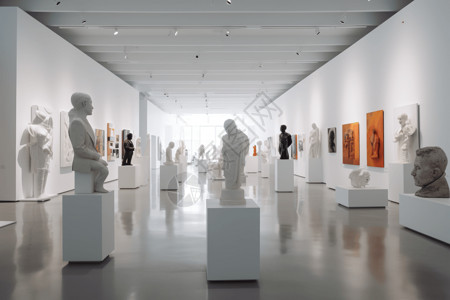 当代雕塑白色展览画廊空间设计图片