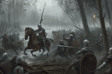 中世纪战争的绘画插图图片