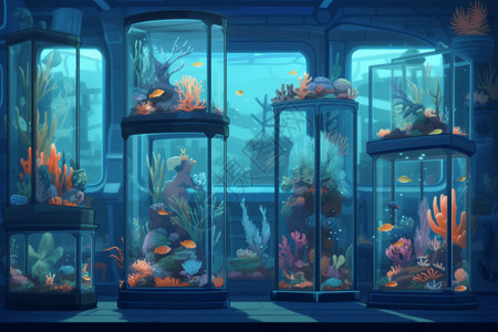 玻璃水箱海洋生物插图图片