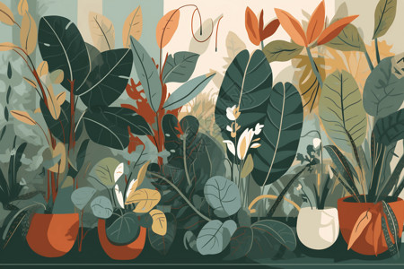 室内植物种植绘画插画图片