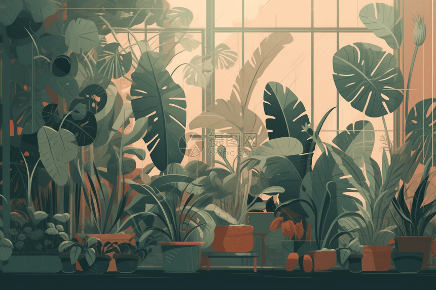 室内植物种植平面插画图片
