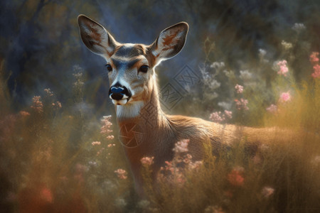 花丛里的鹿图片