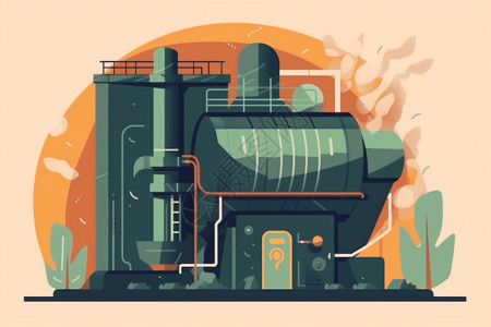 生物质锅炉的风格化插图背景图片