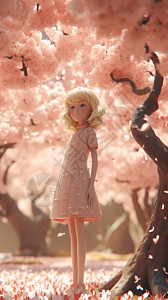 动漫女孩站在樱花树下图片
