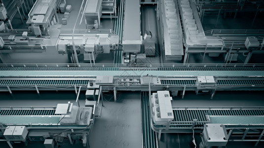 运输系统工厂传送带系统3D概念图插画