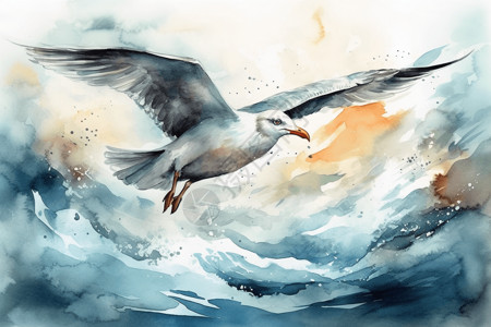 翱翔天空海上的海鸥插画