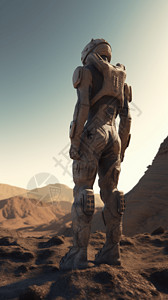 人体3D模型沙漠景观中插画