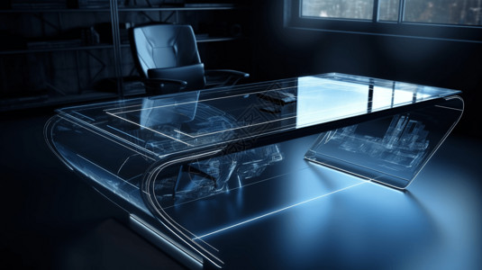 3D虚拟屏幕集成在玻璃桌背景图片
