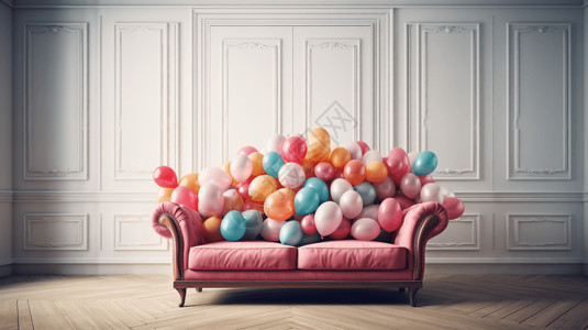 粉色沙发上的气球背景图片