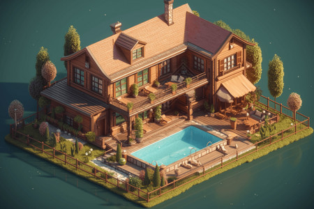 泳池别墅设计模型背景图片