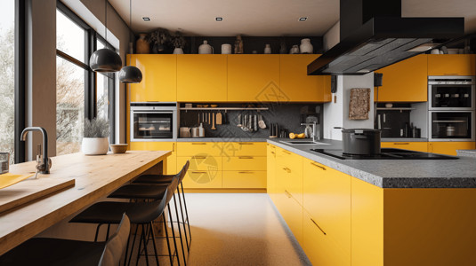 黄色配色厨房设计背景