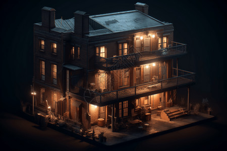 夜晚的房屋建筑模型图片