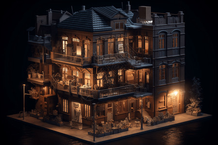 夜晚的房屋模型图片