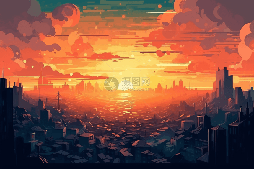 日落时的城市图片