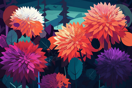 色彩鲜艳的花朵艺术插图图片