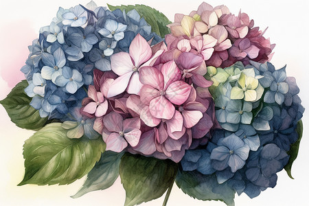淡紫色花束绣球花花束的精美插图插画
