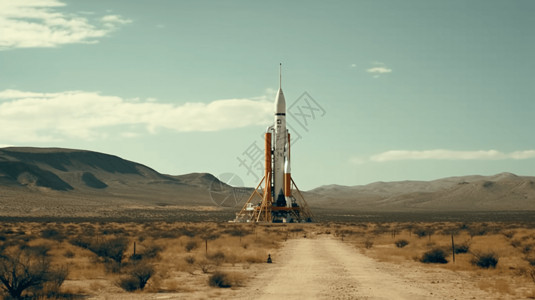 沙漠中的一枚火箭背景图片