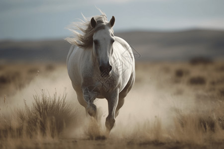 在平原上疾驰的马。风格: 动态和流畅。，高清背景图片