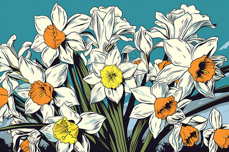 素雅白色水仙花水仙花的创意插图插画