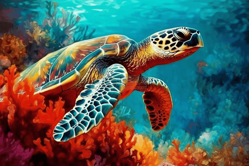 在海底游泳的海龟图片