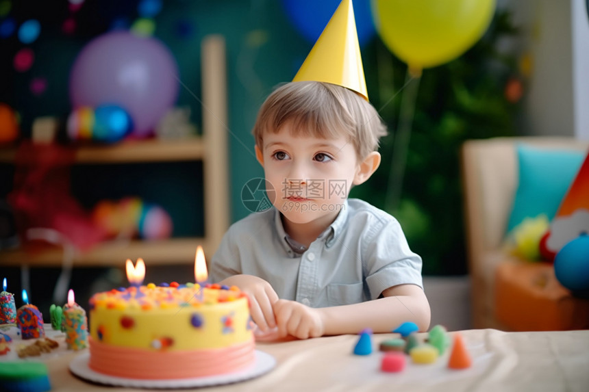 可爱的小男孩庆祝生日派对图片