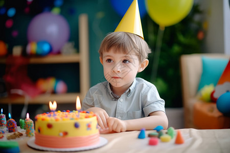 可爱的小男孩庆祝生日派对图片