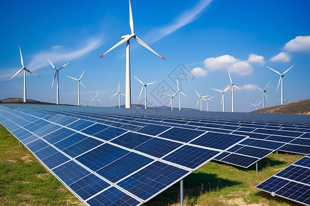 发电机可再生绿色能源的自然景观光伏电池背景