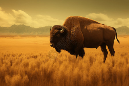 色野平原野牛背景图片