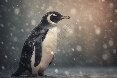 站在冰上企鹅站在雪中的企鹅背景