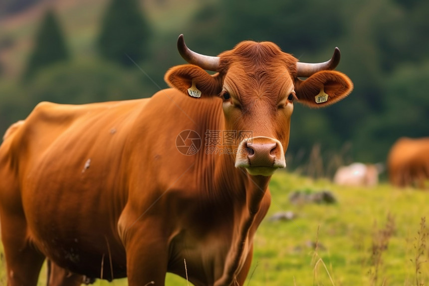 牧场上的牛群特写镜头图片