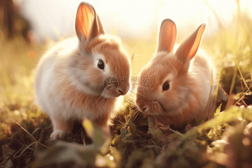在草地上玩耍的兔子图片