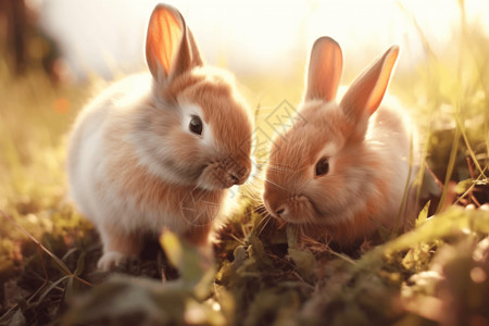 在草地上玩耍的兔子图片