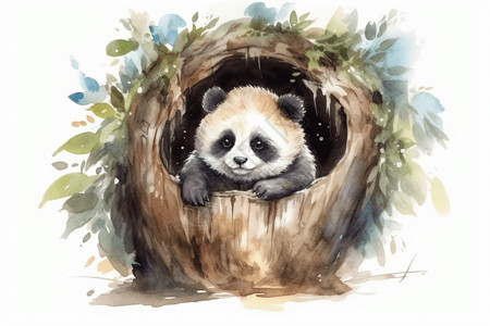 在舒适树洞里的熊猫宝宝图片