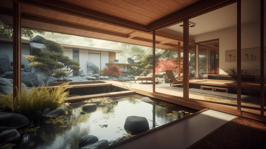 日式复古传统房屋设计背景图片