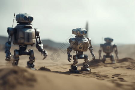 探索沙漠荒原的机器人背景图片