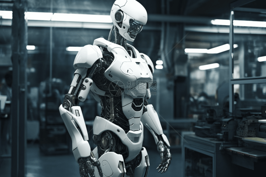 实验室中站立的机器人图片