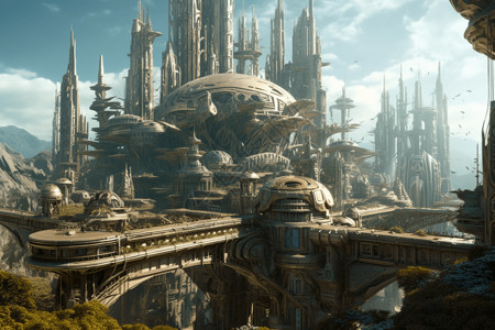 外星机器人宏伟的城市背景图片