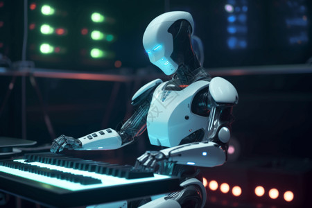 在音乐厅弹琴的机器人设计图片